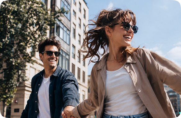 Travelers exploring a city together