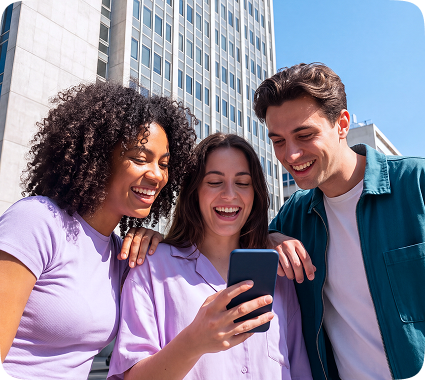 Friends checking a phone together